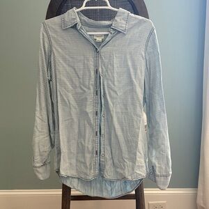 Foxcroft Light Blue Striped Button Down Shirt